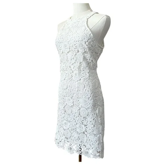Lulu’s Ivory Lace Halter Mini Dress Floral XL - Picture 5 of 8